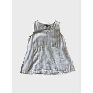 FLAX Womens S White 100% Linen Sides Slits Oversize Minimalist Lagenlook Beach